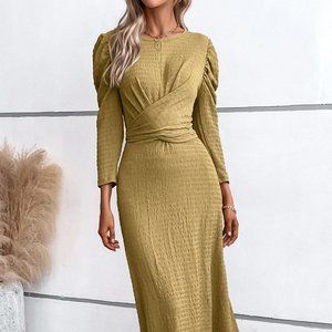 Crisscross Tied Puff Sleeve Dress